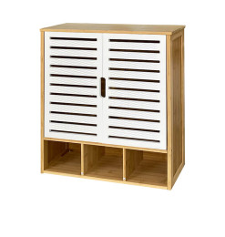 Armoire de rangement salle de bain en bambou naturel et blanc, 58x20x66 cm | Meubles & étagères salle de bain | 58 000 FCFA ,...