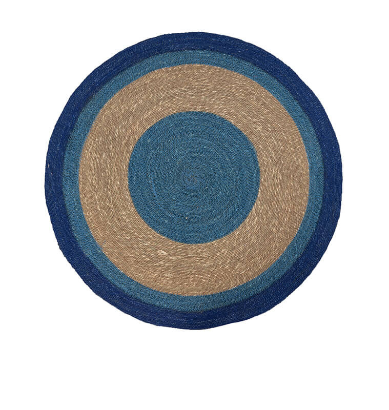 Tapis déco rond 150 cm bleu turquoise et naturel | Tapis décoratifs , Dakar, Sénégal