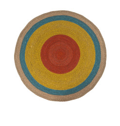 Tapis déco rond 150 cm naturel jaune, bleu et orange | Tapis décoratifs , Dakar, Sénégal