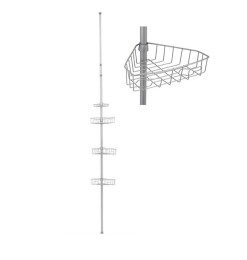 Colonne télescopique de douche à 4 paniers en métal peint gris, hauteur ajustable 289 cm | Meubles & étagères salle de bain |...