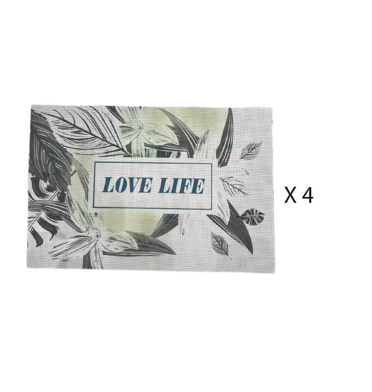 Set de table x 4 en pvc motif feuillage, imprimé "Love life", 30x45 cm | Sets & chemins de table | 6 700 FCFA , dakar, Sénégal