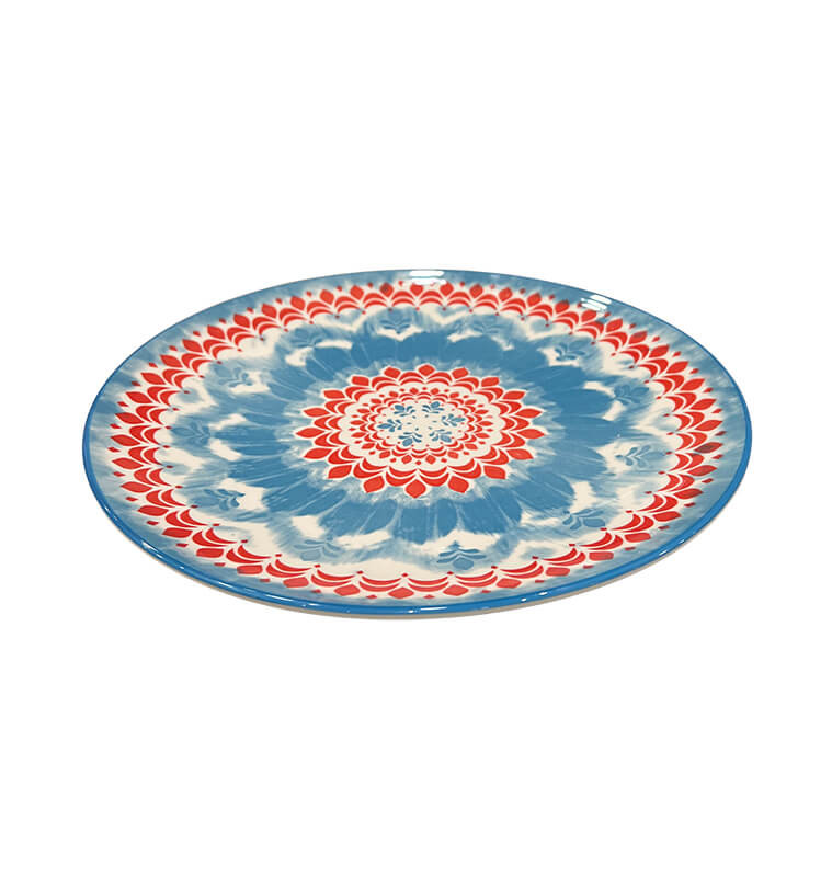 Assiette plate 27 cm en céramique fleur bleue et rouge | Assiettes & coffrets d'assiettes | 3 500 CFA , dakar, Sénégal