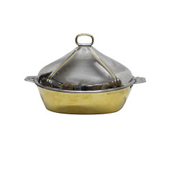 Soupière double paroi en inox de qualité argent et or, D:35 cm