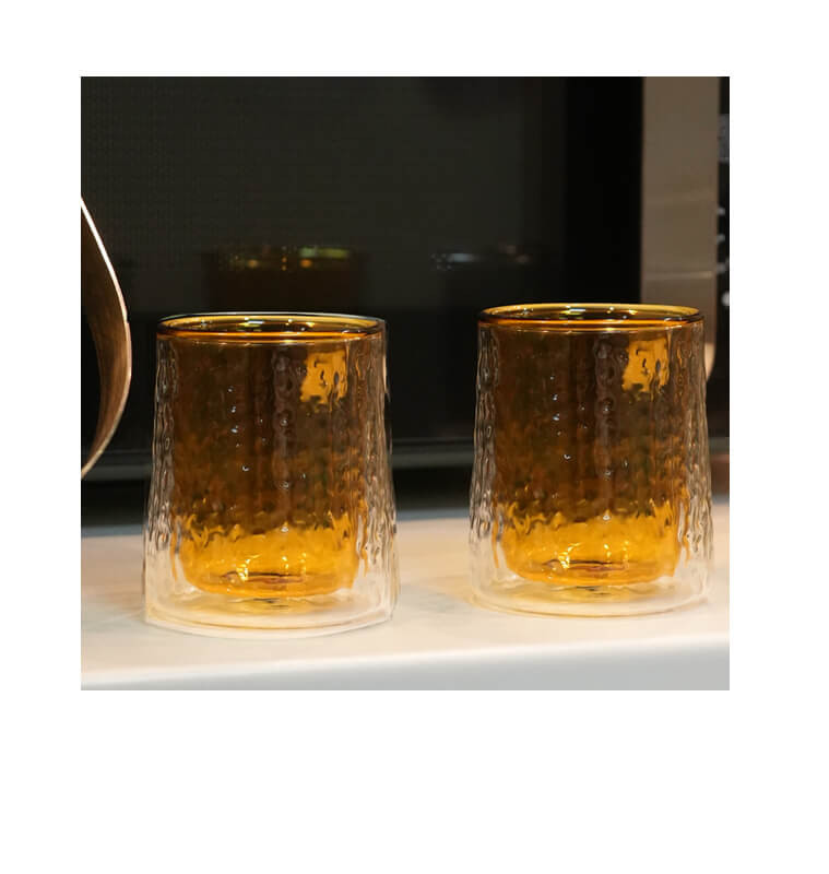 Verre à eau double paroi en verre texturé amber transparent, 200 ml - Lot de 2 | Verres & carafes | 8 300 CFA , dakar, Sénégal