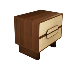 Table de chevet noyer et façade texturée beige - 60x44x55.5 cm