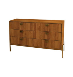 Commode 6 tiroirs finition bois clair et poignées bronze vieilli – 120 x 40 x 72 cm
