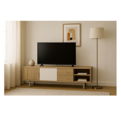Meuble TV en mélamine naturel et gris, 180x40x51.5 cm