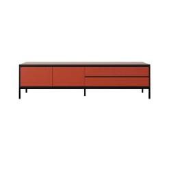 Meuble TV en mélamine rouge brique et noir, 180x40x55 cm 