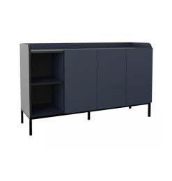 Buffet moderne en mélaminé bleu nuit et noir – 160 x 40 x 80 cm