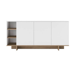 Buffet en mélamine 170x40x80 cm, blanc et bois naturel