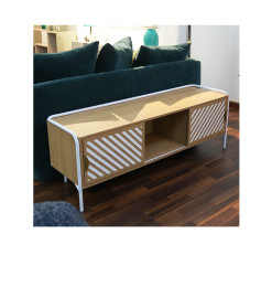 Meuble TV bois Naturel et blanc, 140x40x48 cm