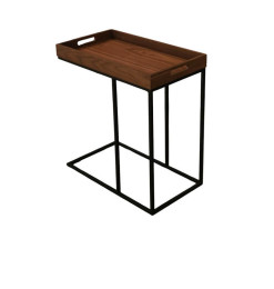 Table à café d’appoint, plateau noyer et structure métal noir – 63 x 36 x 66 cm 