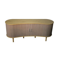 Buffet arrondi vieux rose nervuré et  bois clair – Design doux et moderne, 160x46x68 cm