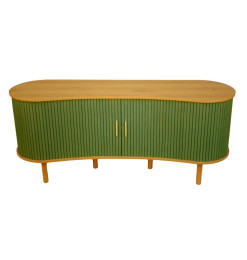 Buffet design organique vert sauge et  bois clair, 160x46x68 cm