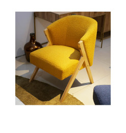Chaise en tissu bouclette jaune foncé – 57 x 54 x 75 cm

