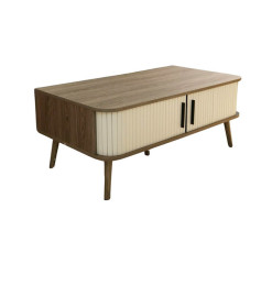 Table basse façade blanche et structure bois - 100x55x40 cm