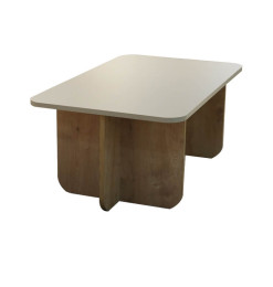Table à café KAIA , plateau crème et pieds finition chêne – 90 x 56 x 42 cm 