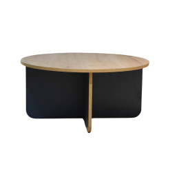 Table à café KAIA, plateau chêne / pièd bleu – 80 x 80 x 38 cm 