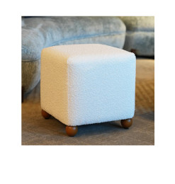 Pouf carré en tissu texturé blanc – 38 x 38 x 38 cm

