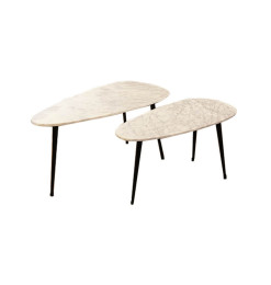 Set de 2 tables basses marbre blanc pieds noirs