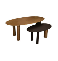 Set de 2 tables basses antique Brass et marron – 124x65x47 cm / 80x45x40 cm