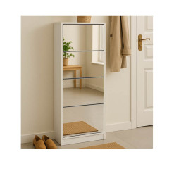 Meuble à chaussures blanc avec miroir – 63 x 23,5 x 150 cm (à fixer au mur)
