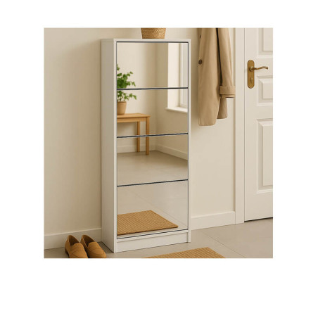 Meuble à chaussures blanc avec miroir – 63 x 23,5 x 150 cm (à fixer au mur)