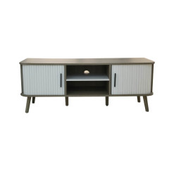 Meuble TV bois et blanc texturé, 120x40x45 cm