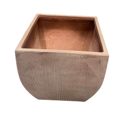 Pot de fleur en fibre d'argile bordeaux strié, 12kg, 50X50X50 cm