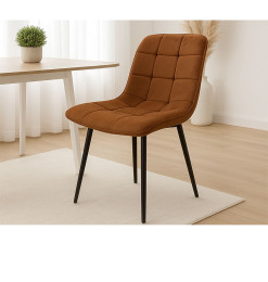 Chaise en velours marron matelassé et pieds noirs métal – 56x44x86,5 cm