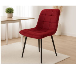 Chaise en velours bordeaux matelassé et pieds noirs métal – 56x44x86,5 cm