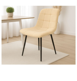 Chaise en velours beige matelassé et pieds noirs métal – 56x44x86,5 cm