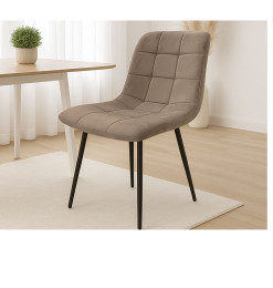 Chaise en velours taupe matelassé et pieds noirs métal – 56x44x86,5 cm