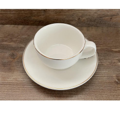 Tasse à thé avec sous-tasse en porcelaine blanche bordure dorée – 260 ml | Vaisselle en porcelaine blanche | 3 900 CFA , daka...