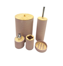 Coffret salle de bain en plastique rose et bois - 5 Pcs | Accessoires salle de bain | 29 900 CFA , dakar, Sénégal