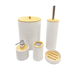 Coffret salle de bain en plastique blanc et bois - 5 Pcs | Accessoires salle de bain | 29 900 CFA , dakar, Sénégal