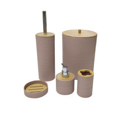 Coffret salle de bain en plastique rose et bois - 5 Pcs