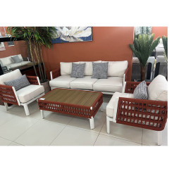 Salon jardin 3 places + 2 fauteuils en aluminium et Polywood beige, brique et blanc | Salons de jardin | 1 465 000 CFA , daka...