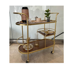 Desserte 3 niveaux sur roulettes, plateaux MDF et cadre métal doré - 85 x 34 x 82 cm