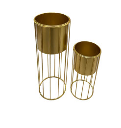 Cache-pots décoratifs sur pied en métal doré - Lot de 2