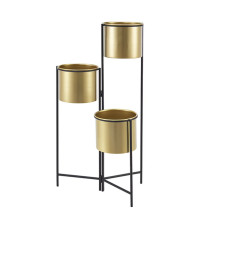 Cache-pots décoratif sur support en métal noir et or, 45x45x80 cm