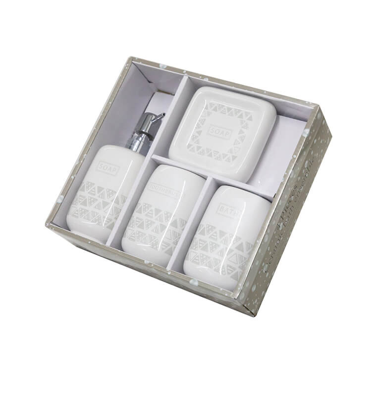Coffret accessoires salle de bain en céramique motifs géométriques 4 Pcs - Couleur au choix | Accessoires salle de bain | 6 6...