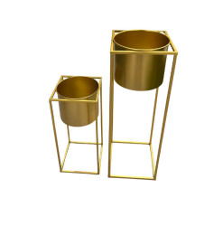 Cache-pot déco en métal doré avec pieds - Lot de 2