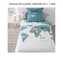 Parure de lit enfant en coton "carte du monde", Housse de couette 140x200 cm + taie | Textile chambre enfant | 18 800 CFA , d...