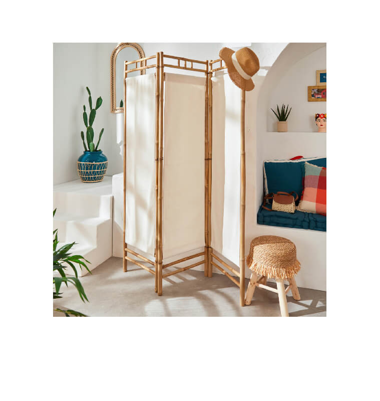 Paravent pliable bambou et 3 panneaux en tissu blanc | Déco divers , Dakar, Sénégal