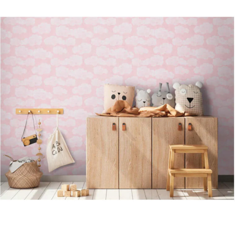 Papier peint intissé nuages duveteux chambre enfant, rose blanc, L:10,05m x l:53 cm | Papiers peints , Dakar, Sénégal