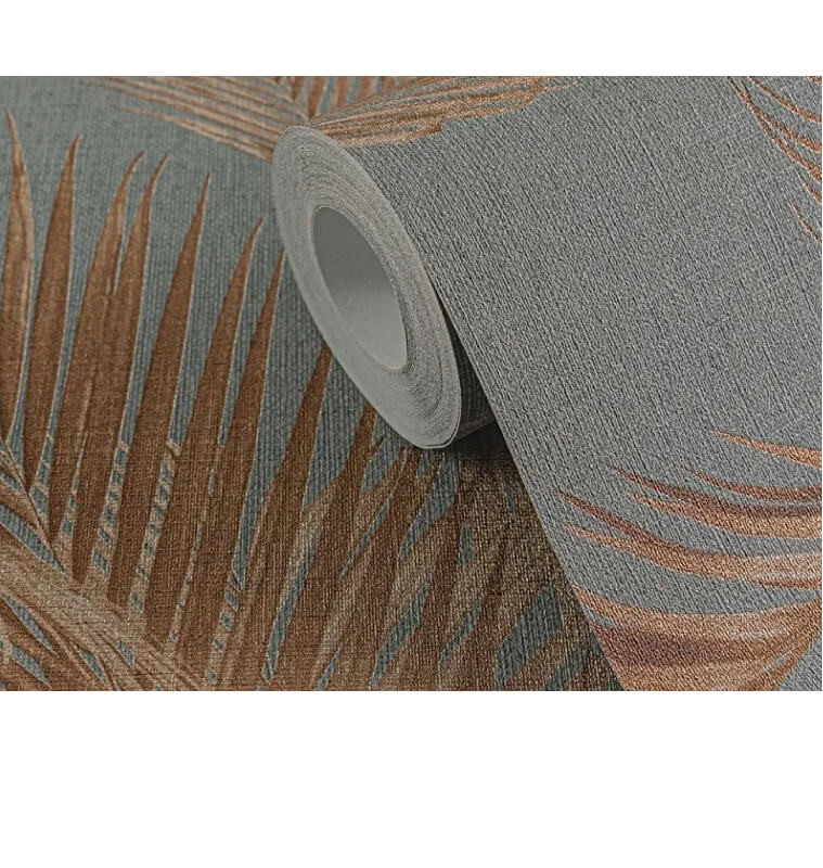 Papier peint intissé motif de palmiers, gris, rouille et métallique, L:10,05m x l:53 cm | Papiers peints , Dakar, Sénégal
