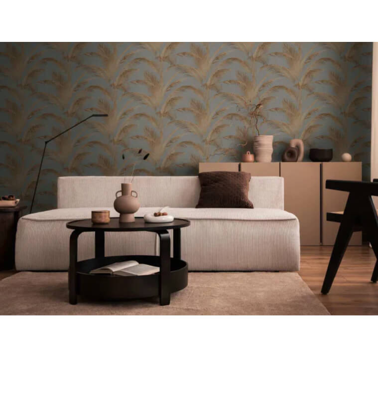 Papier peint intissé motif de palmiers, gris, rouille et métallique, L:10,05m x l:53 cm | Papiers peints , Dakar, Sénégal