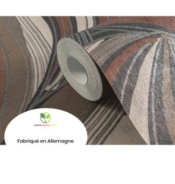 Papier peint intissé, motif feuilles courbes marron, noir et gris avec effet métallique - L:10,05m x l:53 cm | Papiers peints...