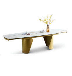 Table à manger extensible en céramique beige et en métal or, 200/300x100x75cm | 1 230 000 CFA | à Dakar